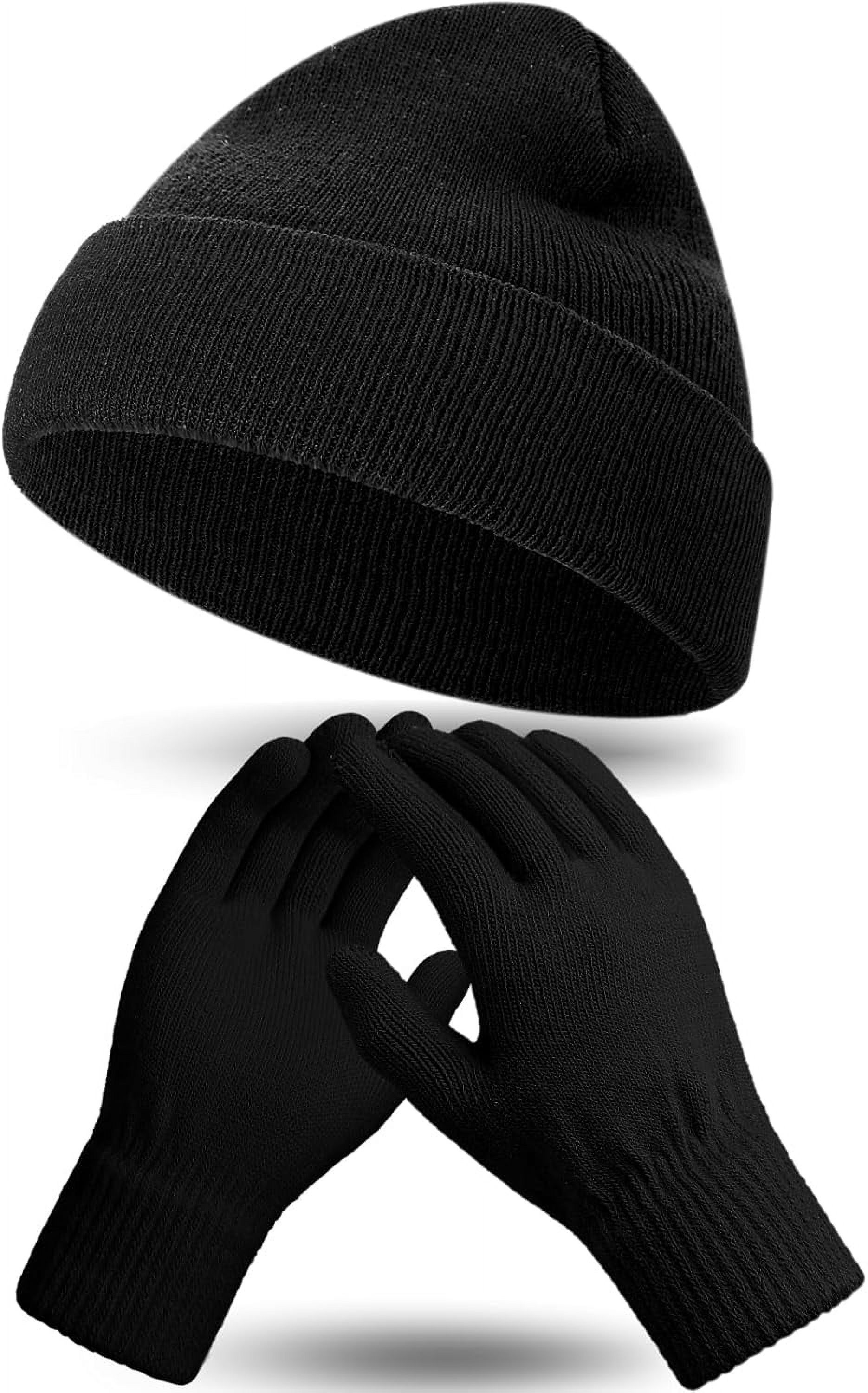 Winter Beanie Hat Gloves Set, Soft Knitted Hat Stretchy Gloves Warm Skull Cap Set for Women Men Gifts